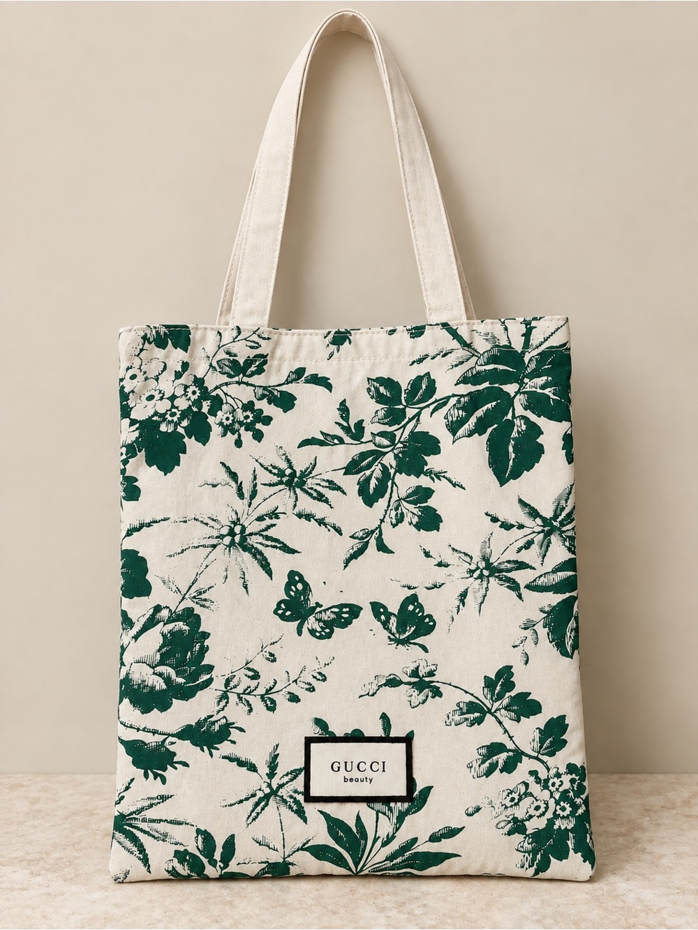 Gucci Beauty Herbarium Floral Butterfly Canvas Tote Green Cream GWP